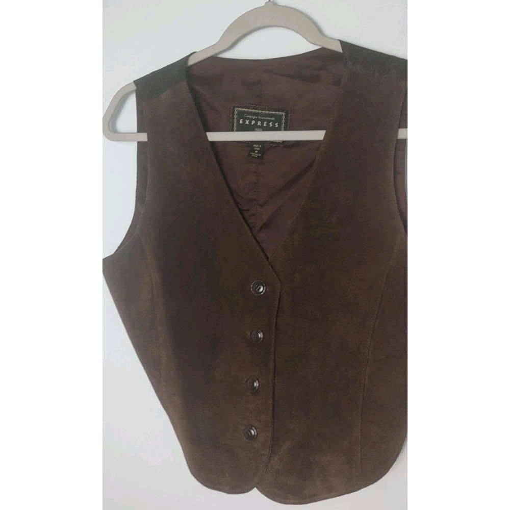 Western Boho EXPRESS 100% Genuine Leather Vest‎ Dark Chocolate Brown Size Medium